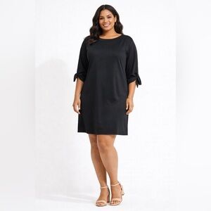 YOINS XXL Black Midi Dress Tunic Tie Sleeve Minimalist Casual Stretch